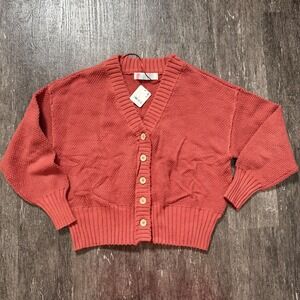 Free People Beach Rust Orange Cotton Waffle Knit Cropped Cardigan Sweater XS NWT